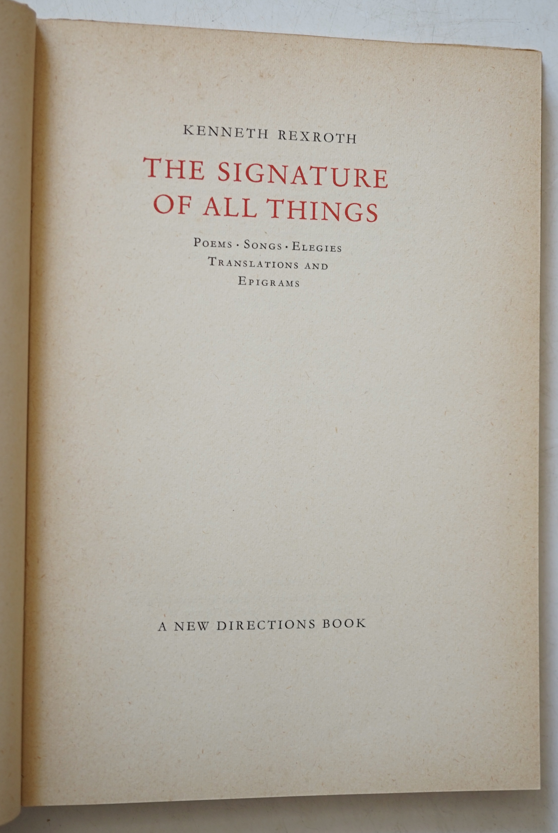 Rexroth, Kenneth - The Signature of All Things ... 1st edition. original holland backed patterned boards and d/wrapper. New York: New Directions, (1960); Auden, W.H. - About the House. 1st edition. publisher's cloth and